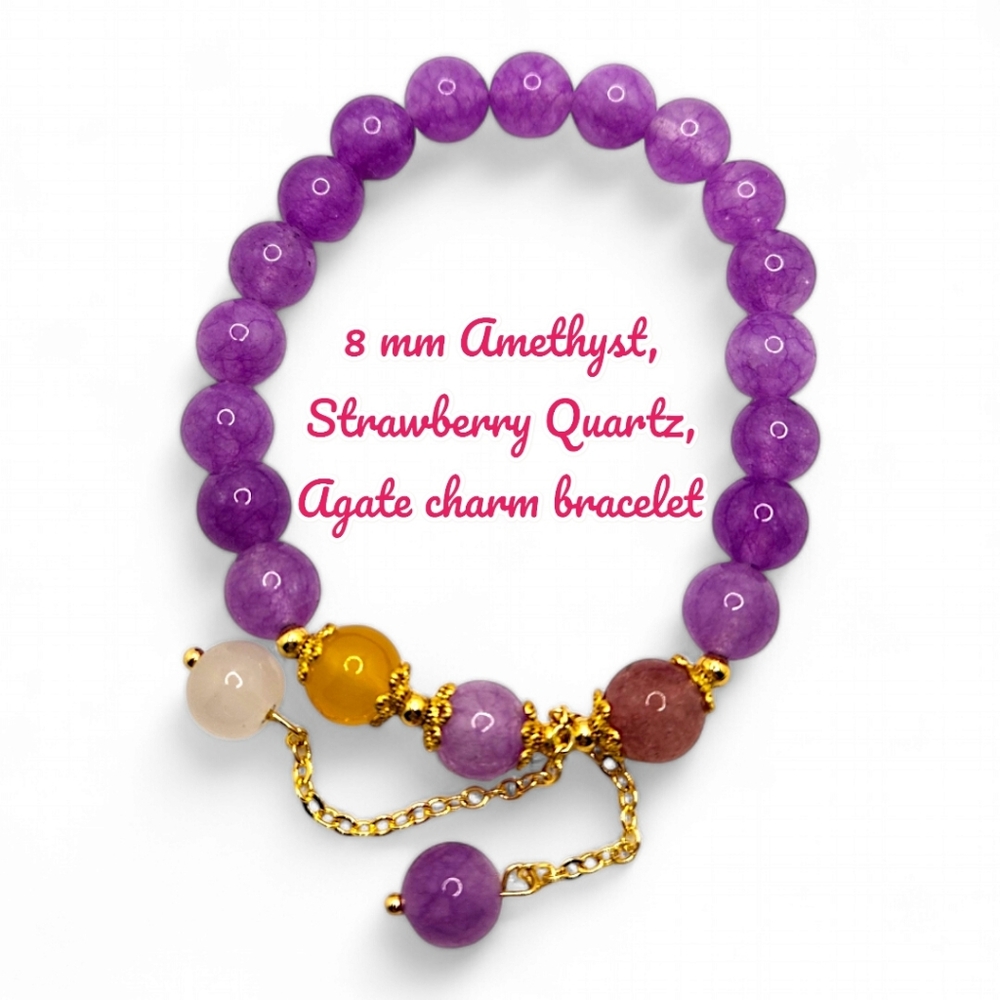 6 mm Amethyst chain charm bracelet